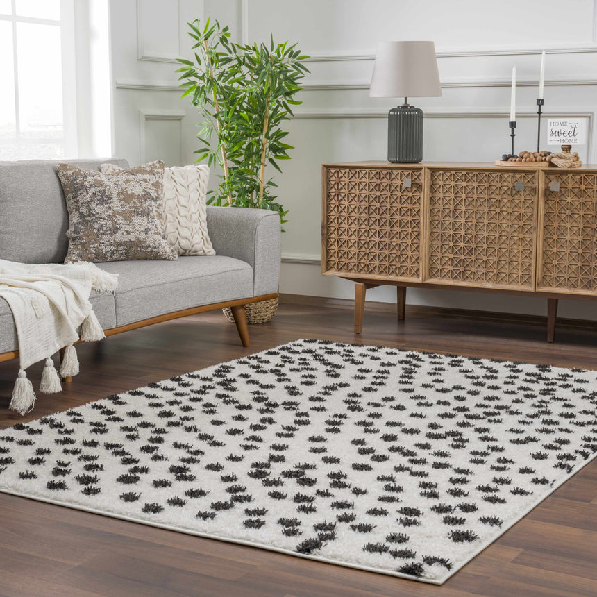 Cansu Black & White Dotted Area Rug