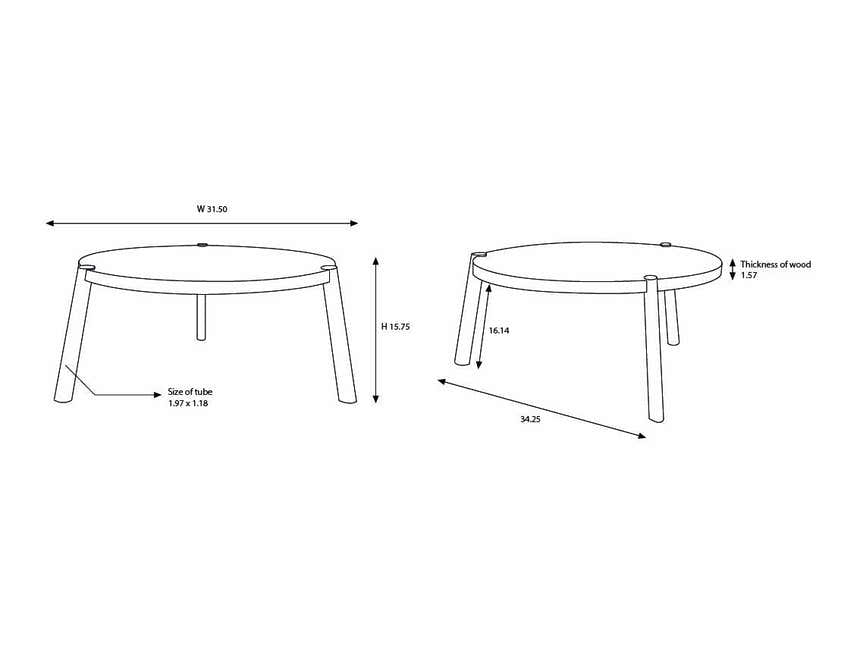 Palasbari Round Walnut Metal Coffee Table