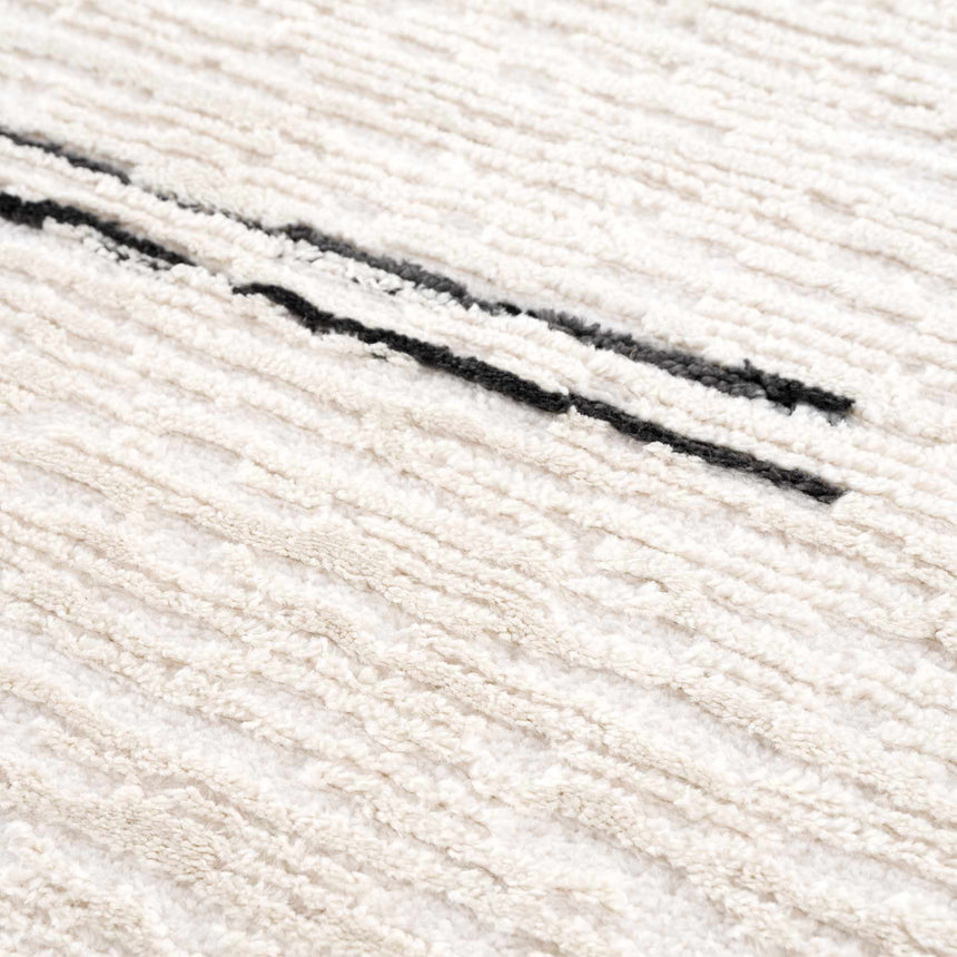 Riad Black Striped White Rug with Tassels