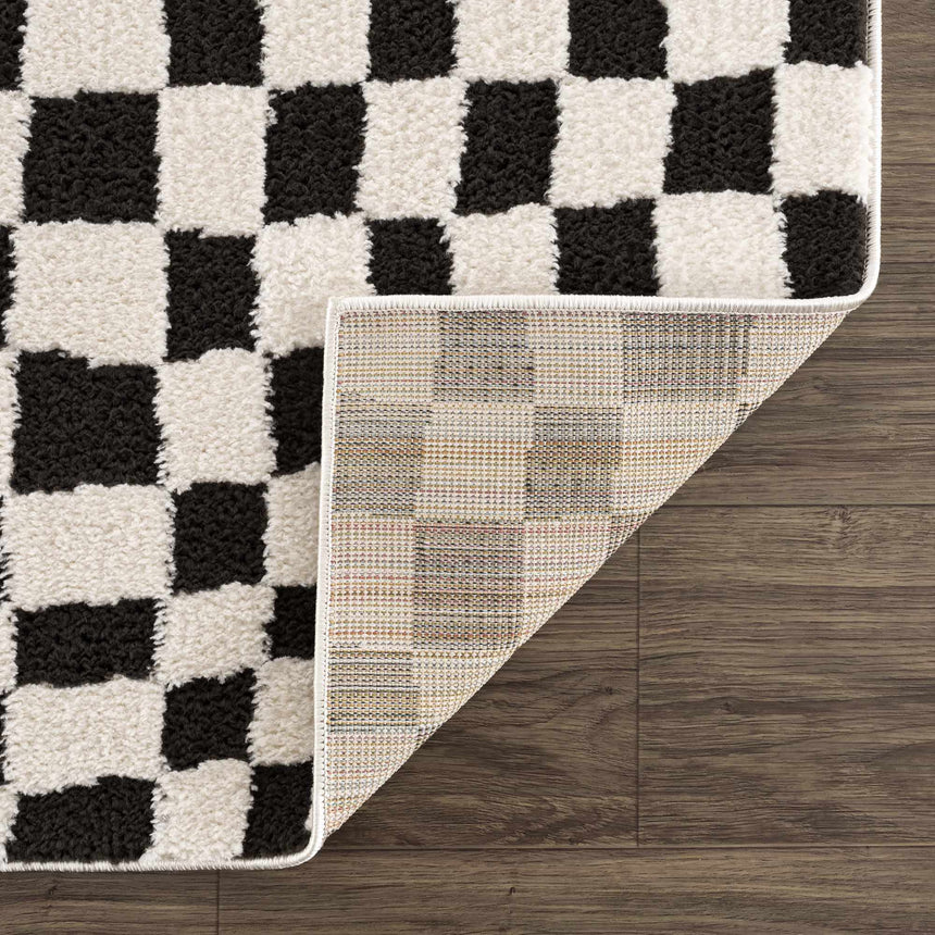 Lajos Black & White Checkered Plush Rug