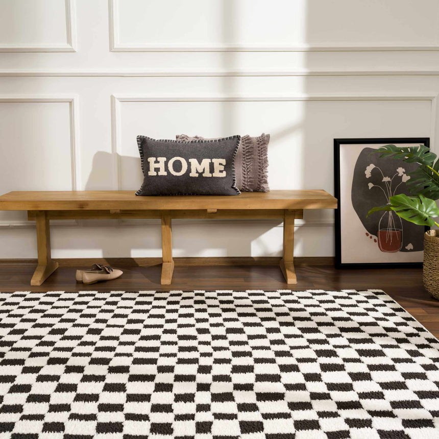 Lajos Black & White Checkered Plush Rug
