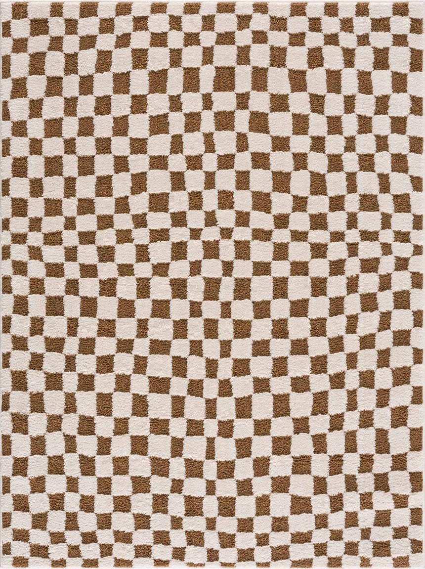 Lajos Brown Checkered Shag Rug