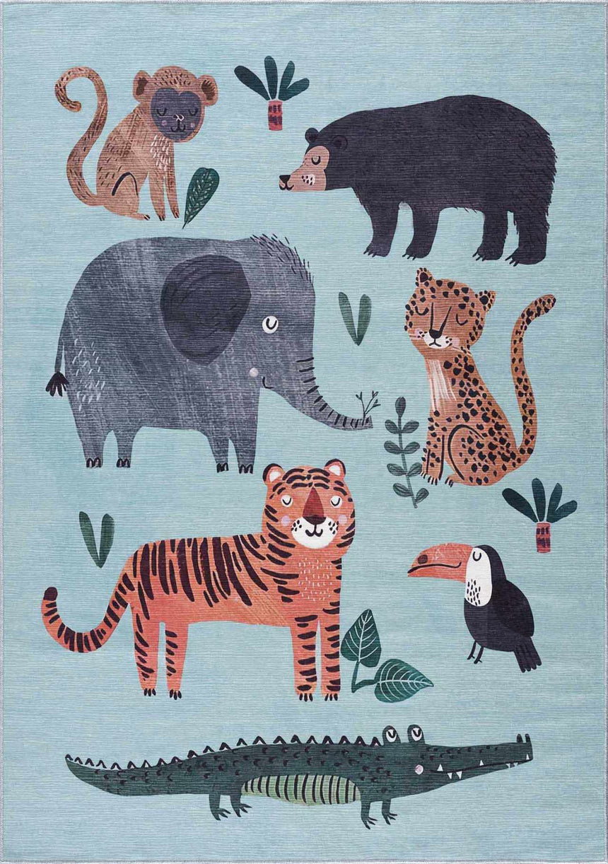 Petey Blue Animal Print Washable Kids Rug - Clearance