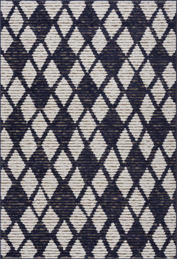 Close-up of the Enhaut 3D Outdoor Area Rug with a geometric diamond pattern in bone, cloud gray, and light gray. Design-Rectangle-5373