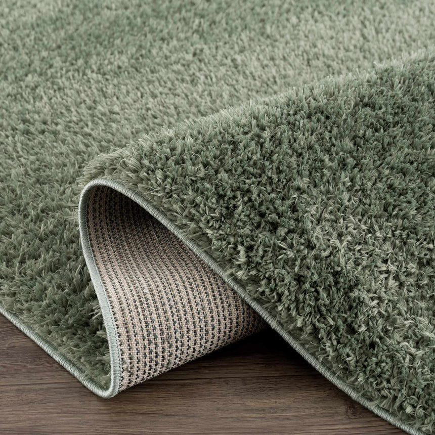 Faina Solid Green Shag Washable Area Rug - Clearance