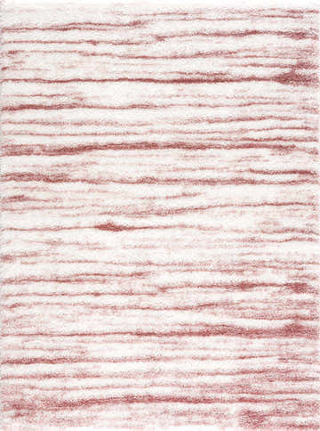 Close-up of the Melia Pink Striped Plush Area Rug showing its soft texture and horizontal pink and white stripes. Design-Rectangle-537