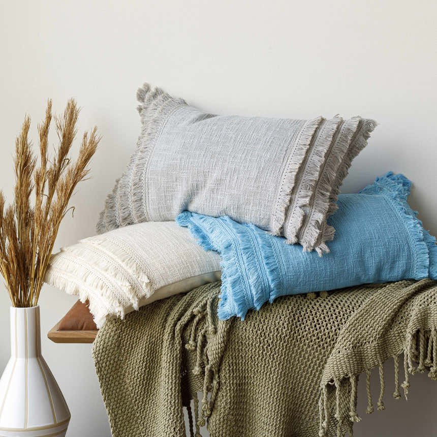 Pototan Light Gray Fringe Texture Throw Pillow - Clearance