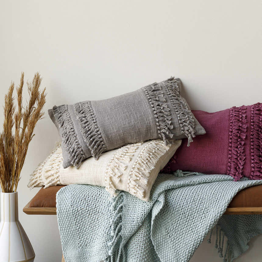 Kiamba Mauve Textured Fringe Throw Pillow - Clearance