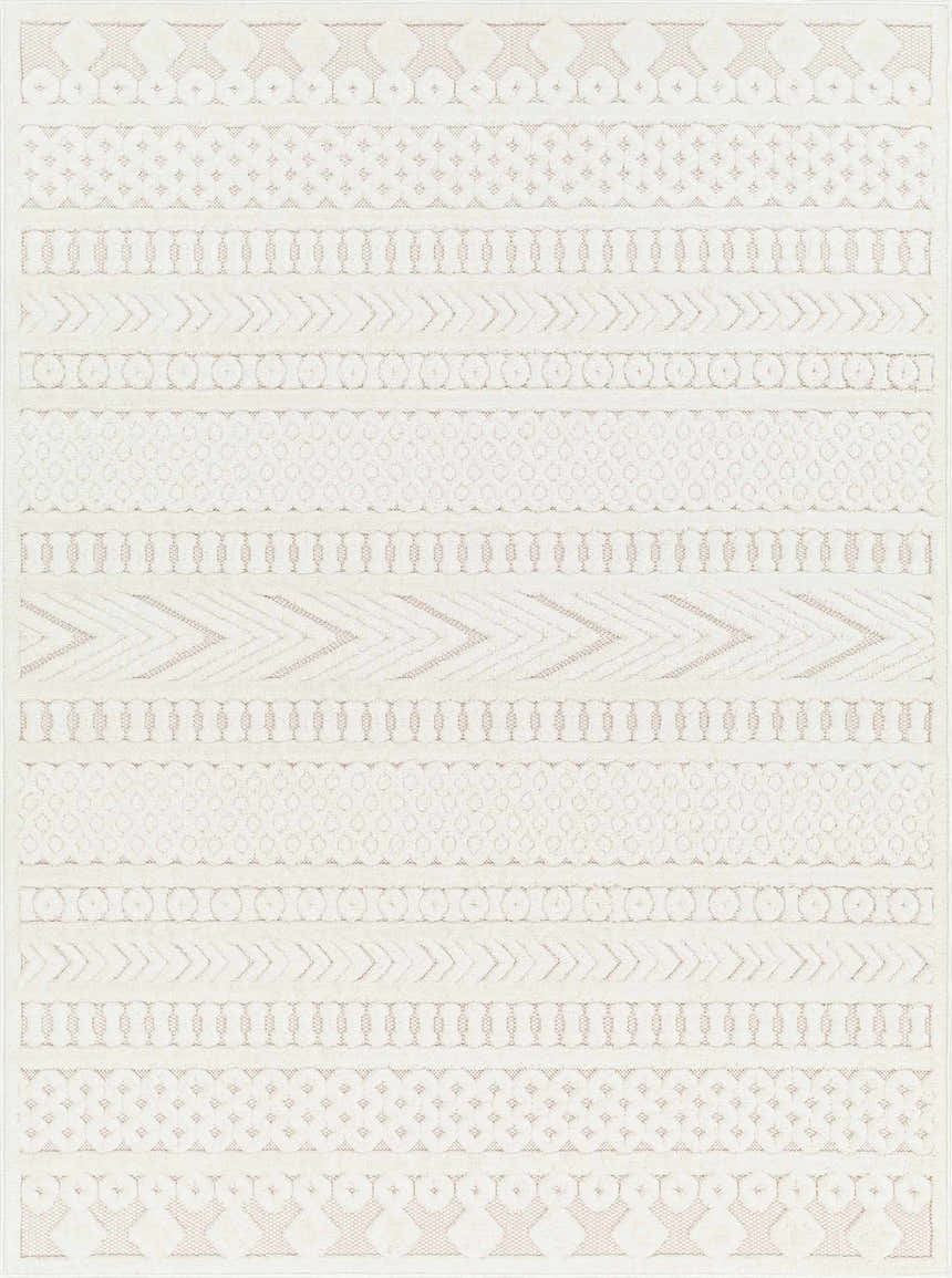 Close-up of the Jove Cream Outdoor Rug showing its southwestern-style geometric pattern and subtle texture. Design-Rectangle-5373