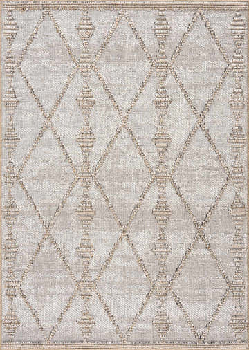Close-up of the Nyla Bone & Tan Textured Performance Rug, featuring a diamond pattern and neutral color palette. Design-Rectangle-46