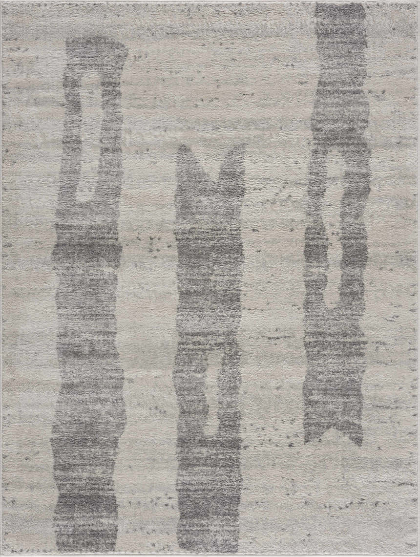 Close-up of Tigria Ivory 2316 area rug. Contemporary style with gray abstract stripes on an ivory textured background. Design-Rectangle