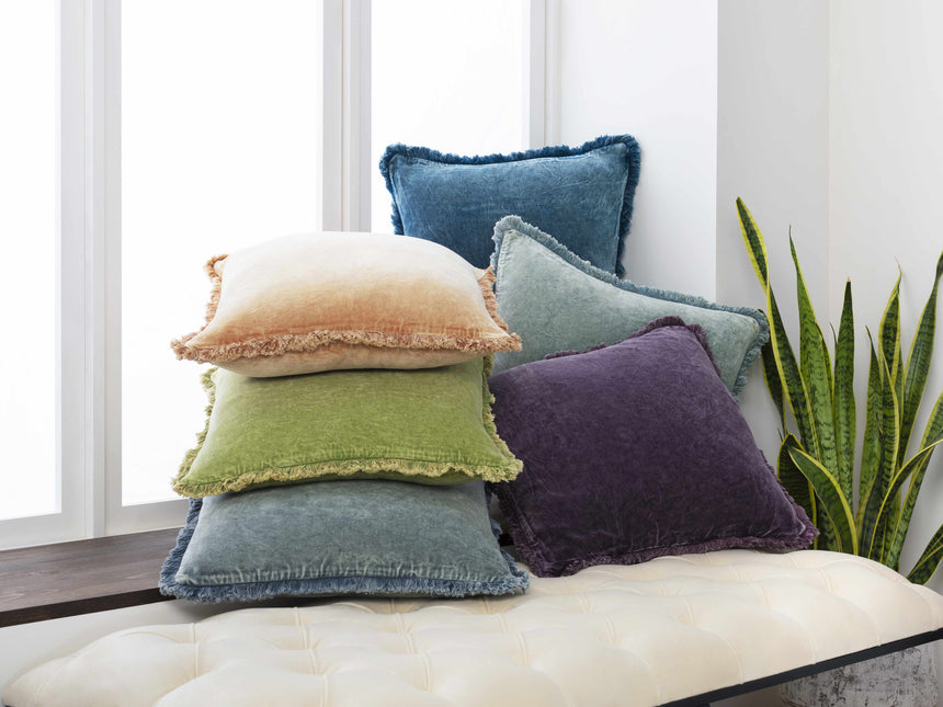 Sassafras Light Olive Velvet Square Throw Pillow - Clearance