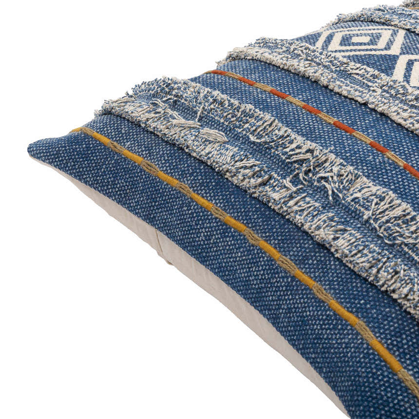 Akyaka Blue Geometric Fringe Throw Pillow - Clearance