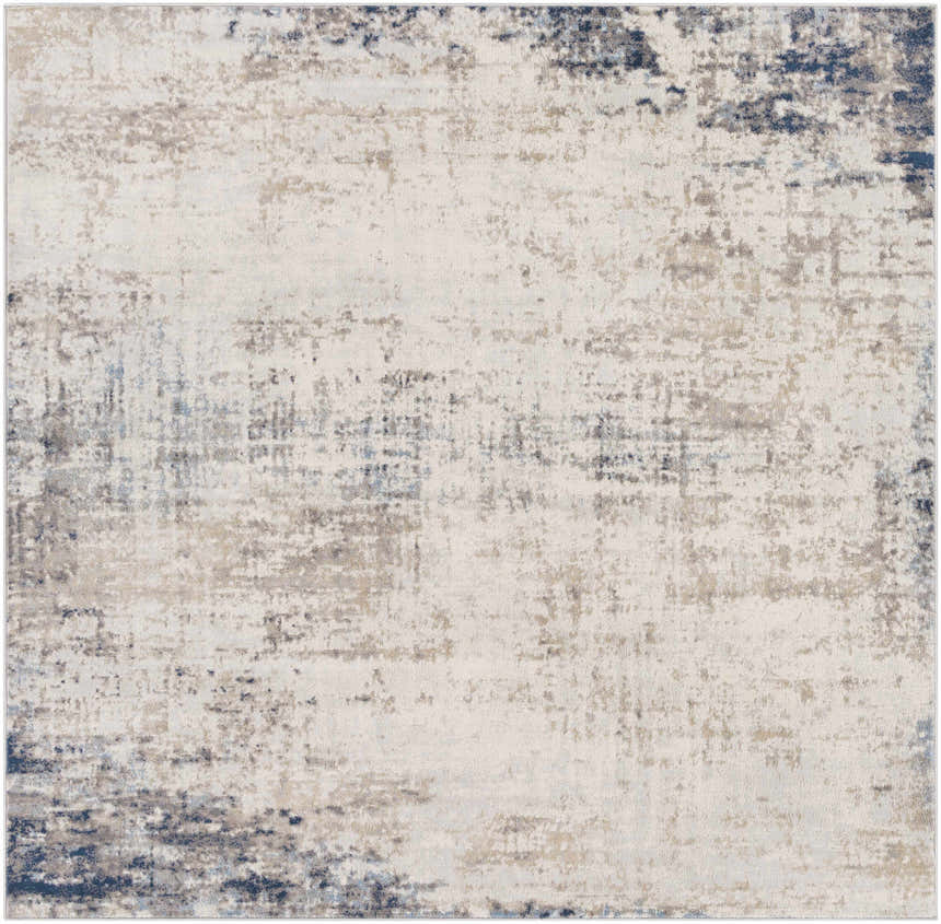 Alcove Abstract Area Rug with a modern design in dark blue, gray, and ivory hues. Polypropylene, machine woven texture. Design-Square-67
