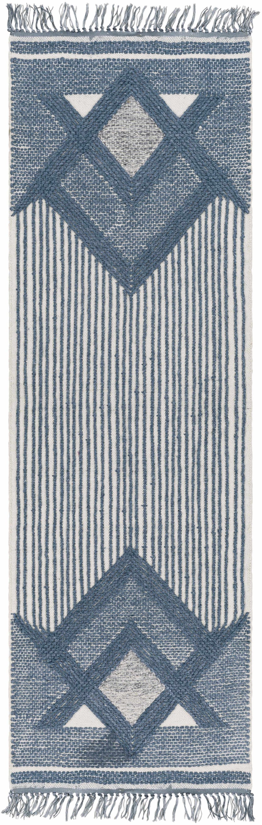 Aldbourne Blue Tassel Flatweave Wool Rug - Clearance
