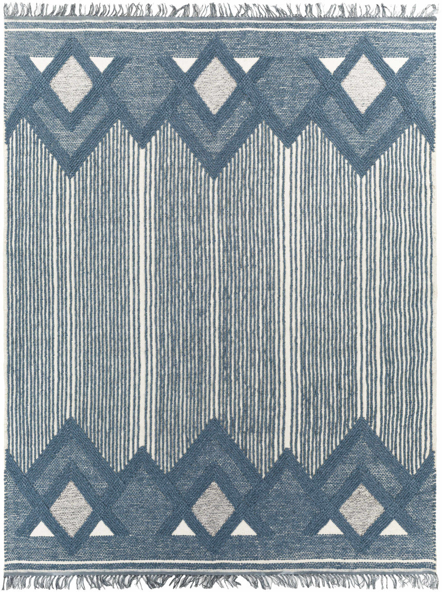 Aldbourne Blue Tassel Flatweave Wool Rug - Clearance