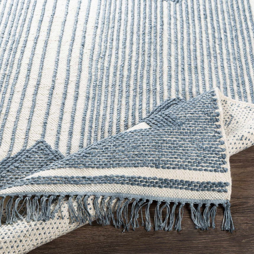 Aldbourne Blue Tassel Flatweave Wool Rug - Clearance