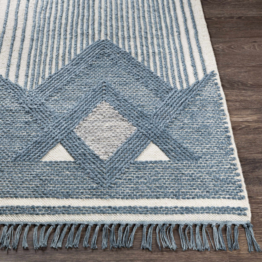 Aldbourne Blue Tassel Flatweave Wool Rug - Clearance