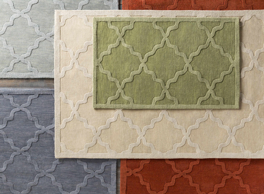 Rialto Olive Green Embossed Wool Rug - Clearance