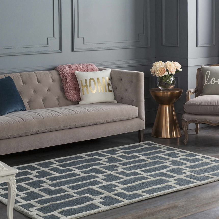 Victor Dark Blue Square Throw Pillow