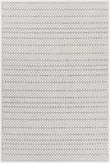 Close-up of the Babbie Area Rug, a contemporary rug with a gray and white woven checkerboard pattern. Design-Rectangle-5373