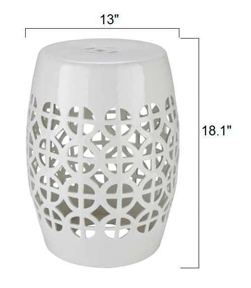White White Geometric Ceramic Outdoor Stool