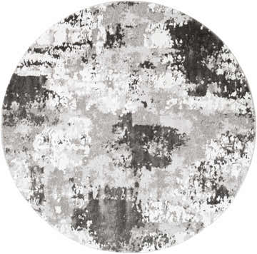 Round Balmat Area Rug in black, ivory, and gray. Contemporary style with a mottled, abstract pattern. Design-Round-710