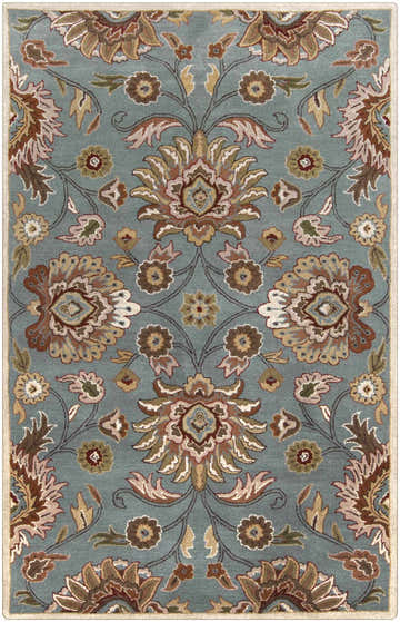 Detailed floral pattern of the Conesus Hand Tufted Gray 1052 Area Rug. Wool rug with brick red, brown, and olive botanical design. Design-Rectangle-58