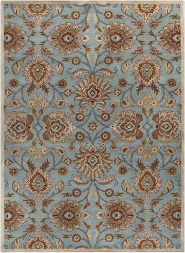 Detailed view of the Conesus Hand Tufted Gray 1052 Area Rug, featuring a floral pattern in brick red, brown, and tan on a gray background. Design-Rectangle-811