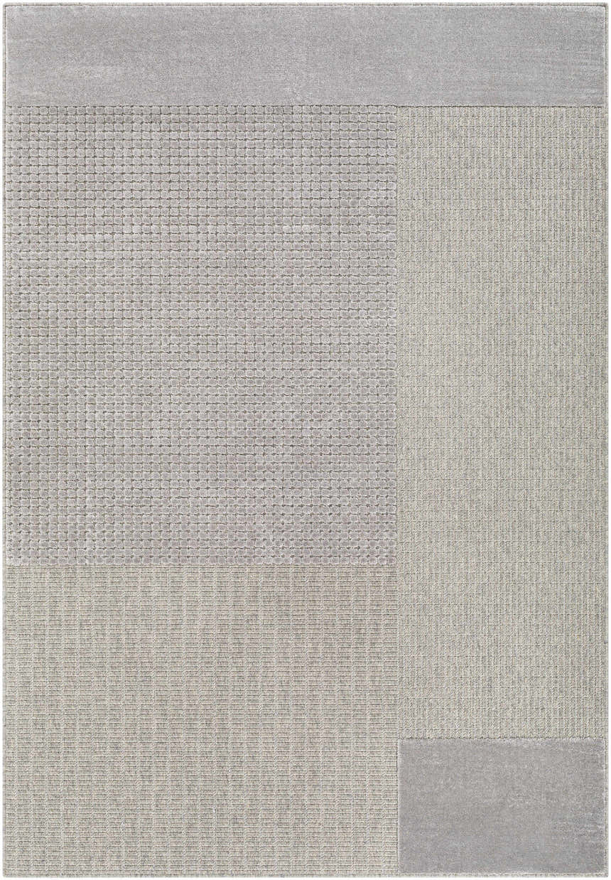 Close-up of the Bantiqui Area Rug, a contemporary rug with geometric patterns and a soft, neutral color palette. Design-Rectangle-5373