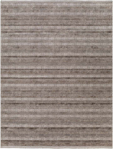 Close-up of Batarasa Area Carpet. Charcoal, light gray, and medium gray horizontal stripes with geometric patterns. Design-Rectangle-710103
