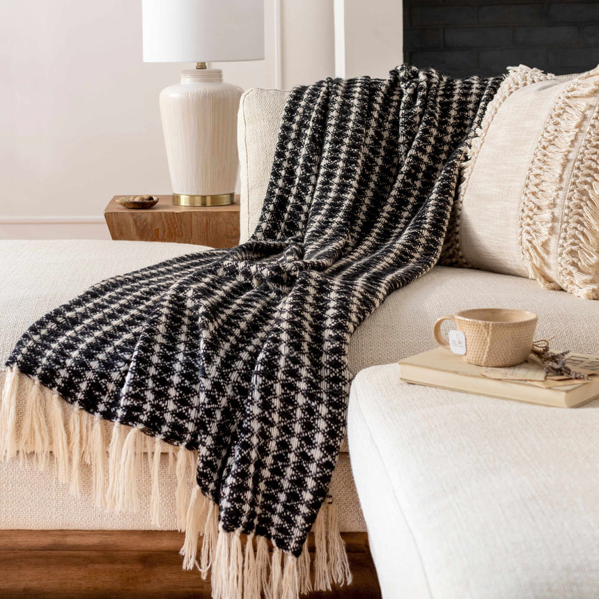 Black and White Throw Blanket with tassels