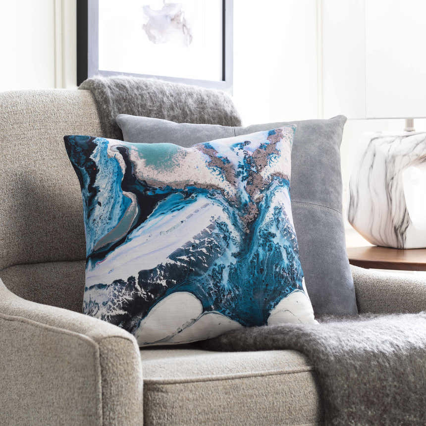 Belyuen Marbled Blue Abstract Throw Pillow - Clearance