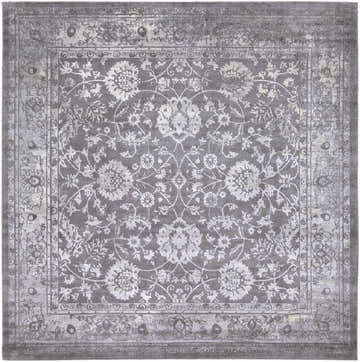 Close-up of the Benavides Gray Updated Traditional Tibetan Rug, featuring charcoal, gray, and ivory floral patterns. Design-Square-710