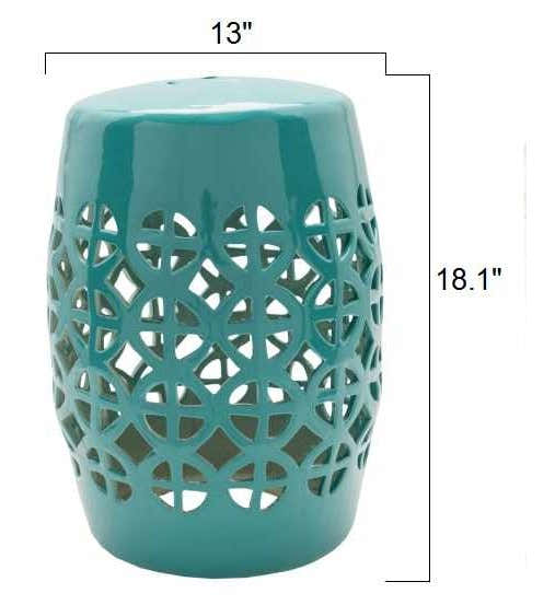 Blue Teal Geometric Ceramic Outdoor Stool