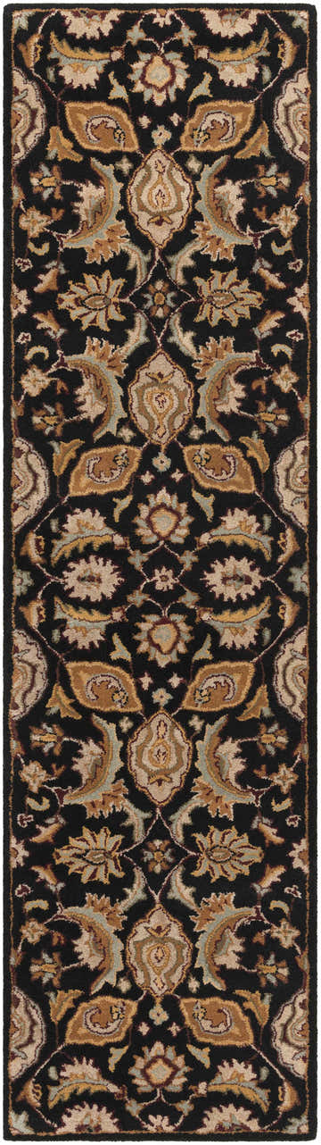 Detailed view of the Blomkest Black&Yellow Traditional Wool Carpet featuring a Persian-inspired floral pattern. Design-Runner-38