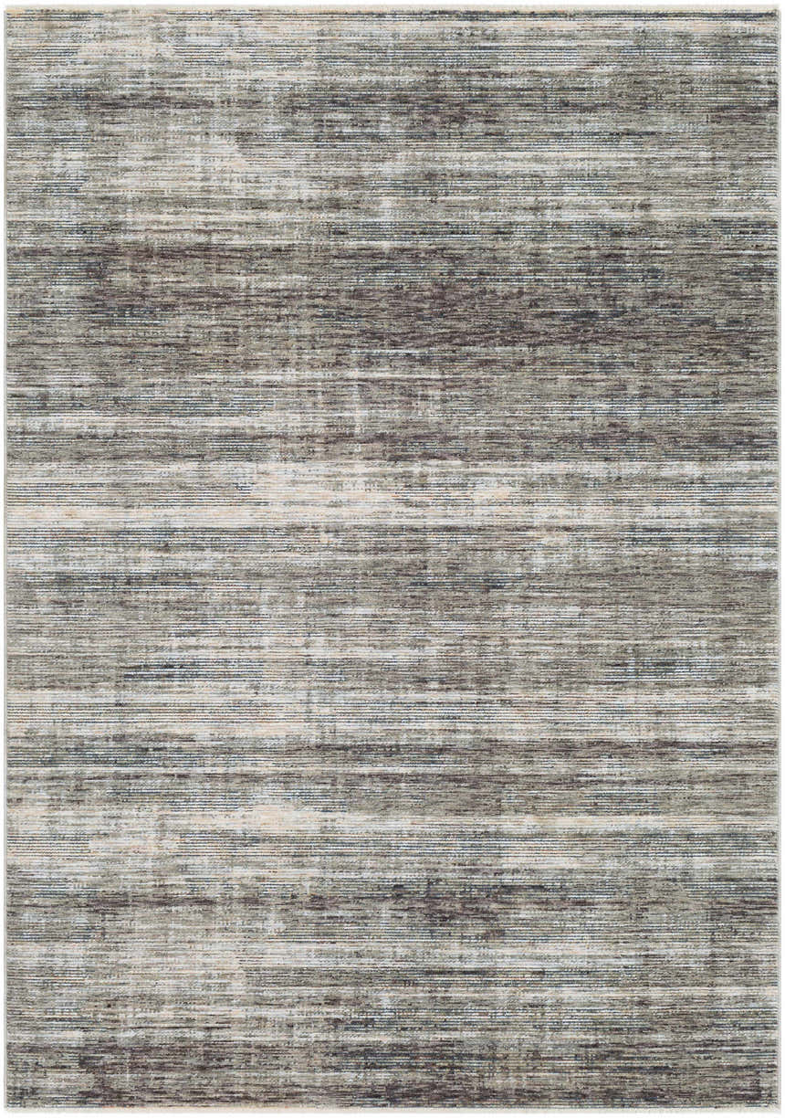 Braxton Carved Statement Area Rug in gray, ivory, and blue. Contemporary style with a subtle horizontal stripe pattern. Design-Rectangle-582