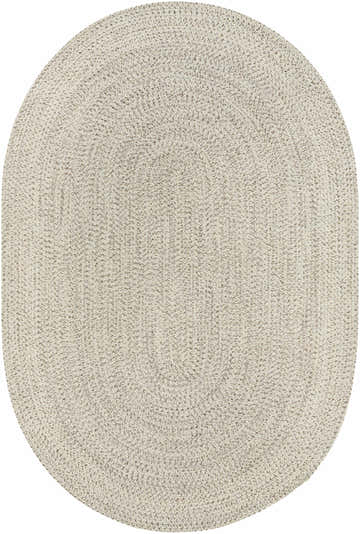 Close-up of an oval Beige Braided Faux Jute Rug. Neutral bleached jute, brown, and cream tones with a woven texture. Design-Oval-69