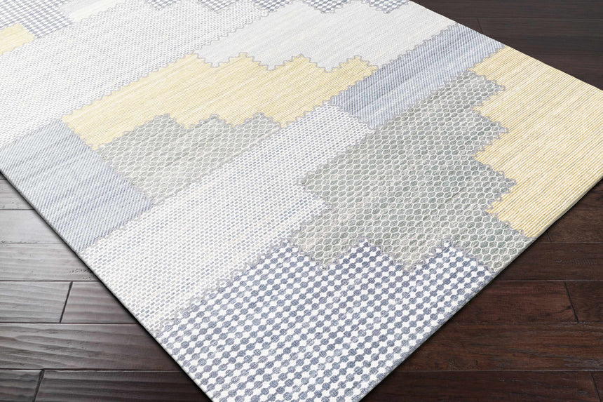 Bishopton Blue/Yellow Patchwork Viscose Rug - Clearance