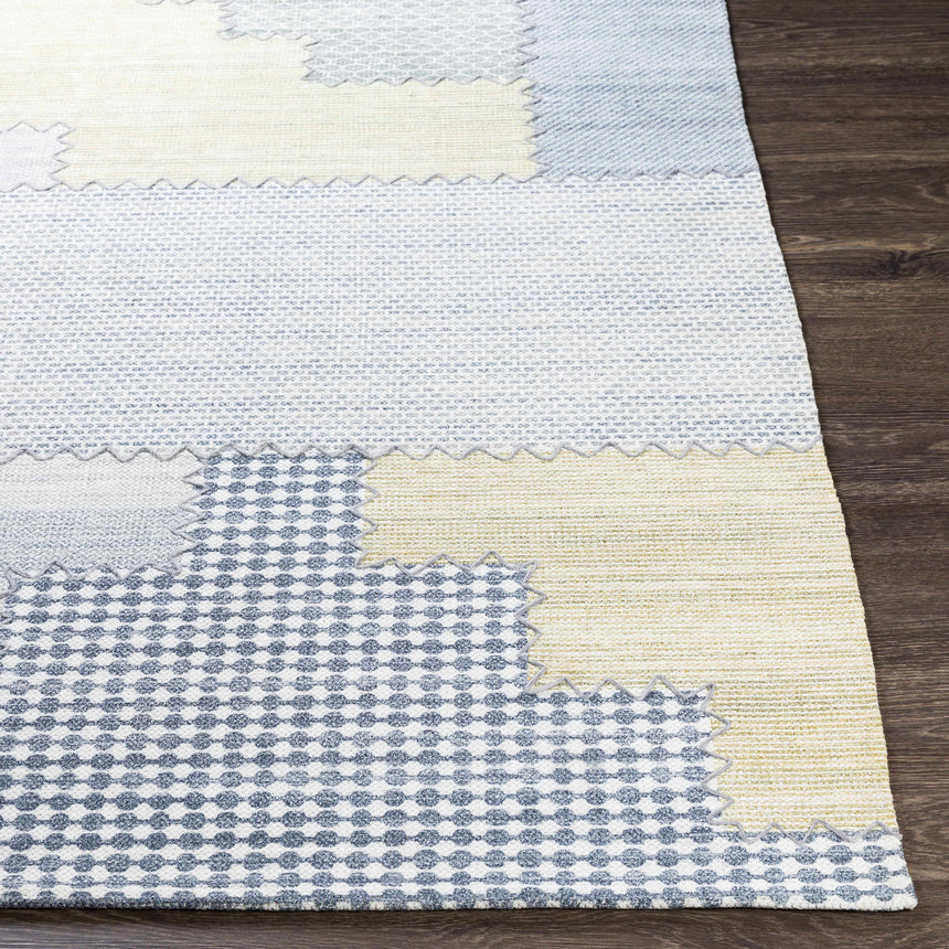 Bishopton Blue/Yellow Patchwork Viscose Rug - Clearance