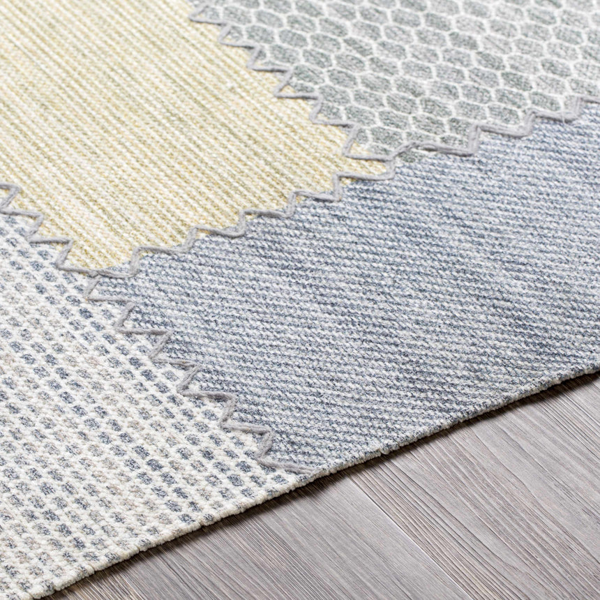 Bishopton Blue/Yellow Patchwork Viscose Rug - Clearance