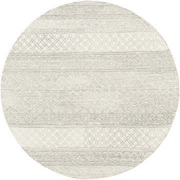 Round Basinger Tufted Maroc Wool Rug with a Moroccan-inspired geometric pattern in ivory, gray, and brown hues. Design-Round-6