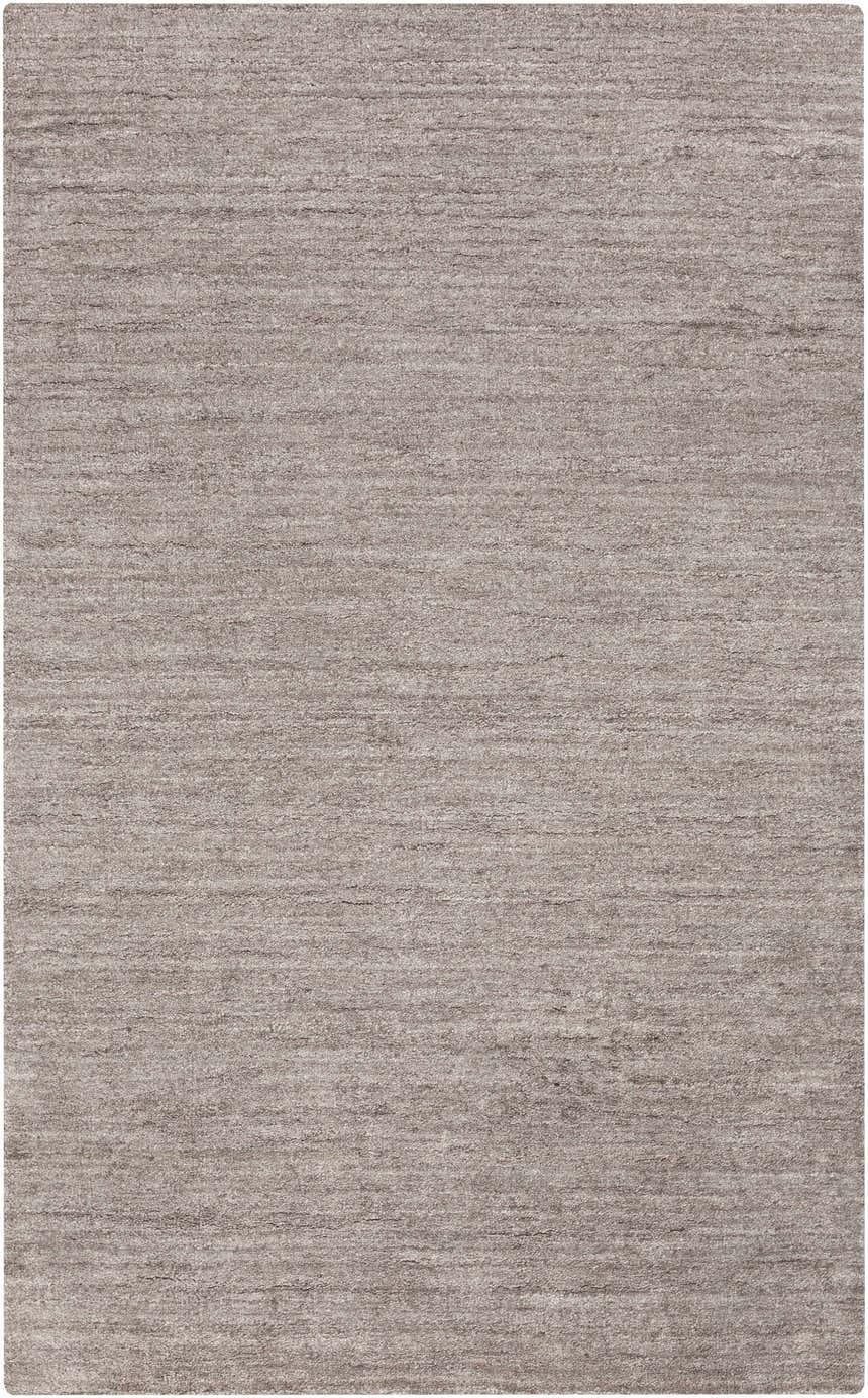 Close-up of the Buskirk Area Rug. Hand-loomed, gray viscose rug with a subtle horizontal texture. Contemporary style. Design-Rectangle-58