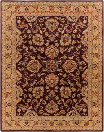 Detailed floral pattern of the Cherryfield Burgundy 1024 Wool Area Rug with beige border. Design-Rectangle-7696