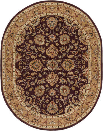Close-up of the oval Cherryfield Burgundy 1024 rug. Features a traditional floral pattern in burgundy, beige, and tan hues. Design-Oval-810
