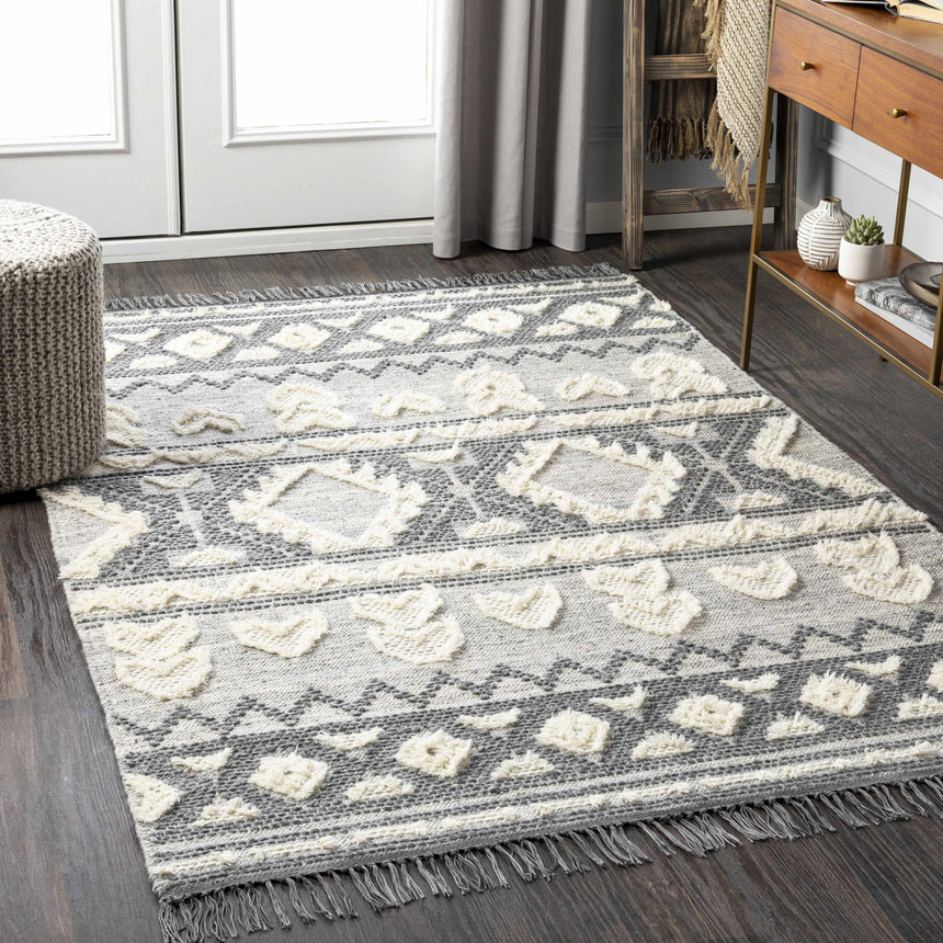 Gakona High-Low Cream&Charcoal Wool Rug - Clearance