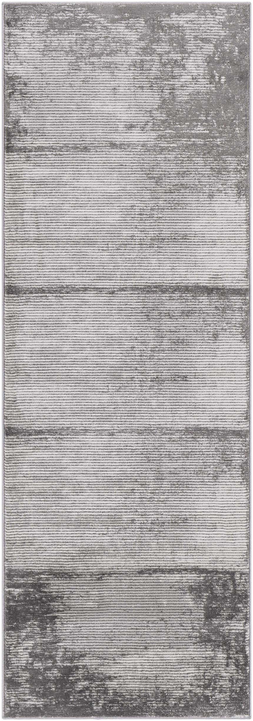 Close-up of the Coombs Area Rug, featuring a contemporary gray horizontal striped design. Design-Runner-2777