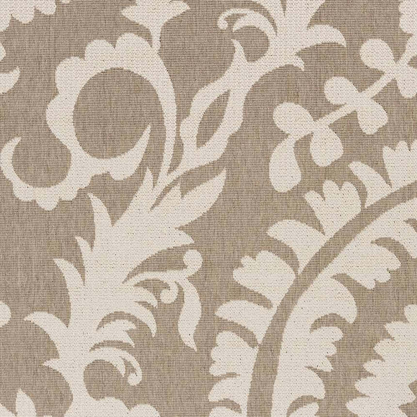 Close-up of Collegeport Area Rug showing light beige floral pattern on a light brown background. Swatch