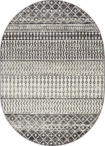 Close-up of the oval Constantin Area Rug with a black and white geometric pattern. Design-Oval-67