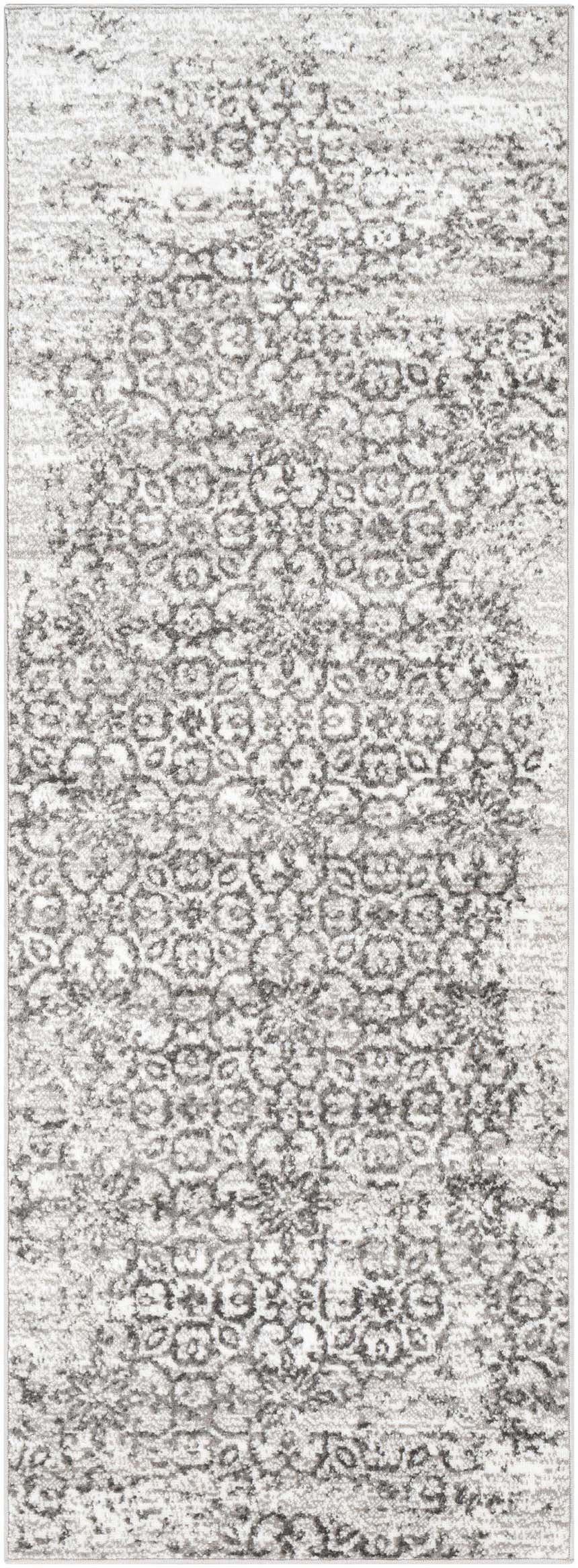 Close-up of the Cordele Area Rug - Clearance, featuring a gray and white traditional floral pattern. Design-Runner-2773